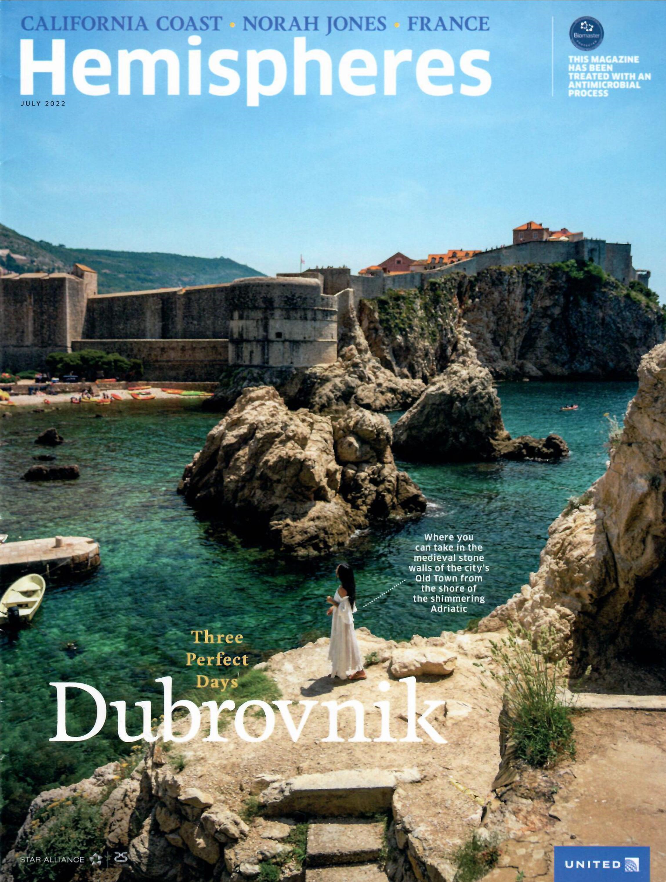 Dubrovnik on the cover of the July edition of United Airlines' inflight magazine.