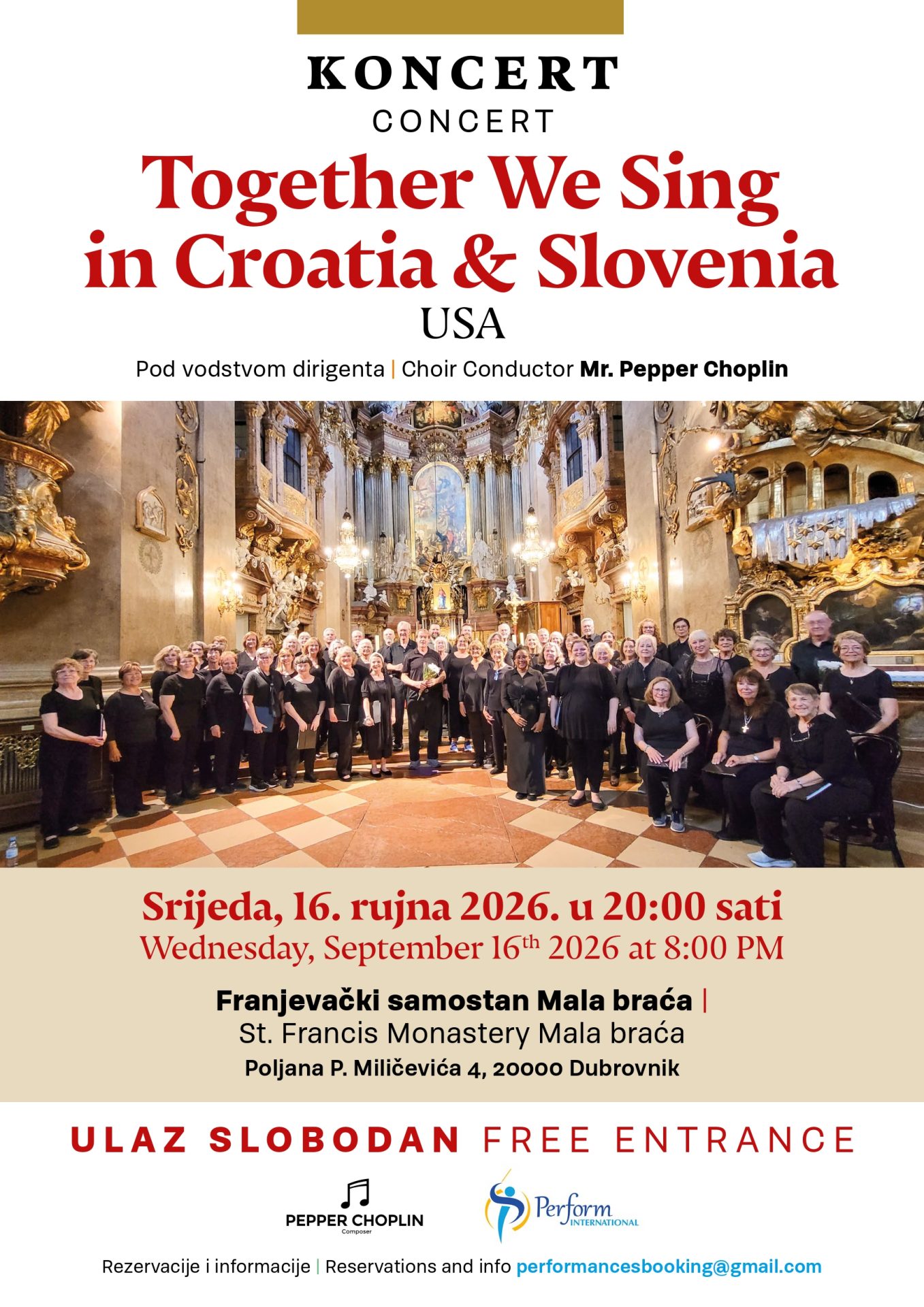 Koncert Američkog zbora u Franjevačkom samostanu 